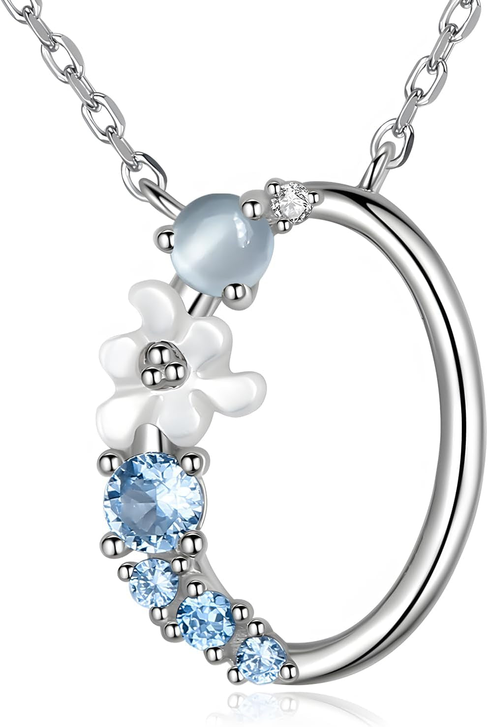 VIKI LYNN Initial Necklace for Women 925 Sterling Silver Initial a to Z Letter Pendant Necklace with Blue Flower Cubic Zirconia Birthday Engagement Gift for Women,Mom, Couple