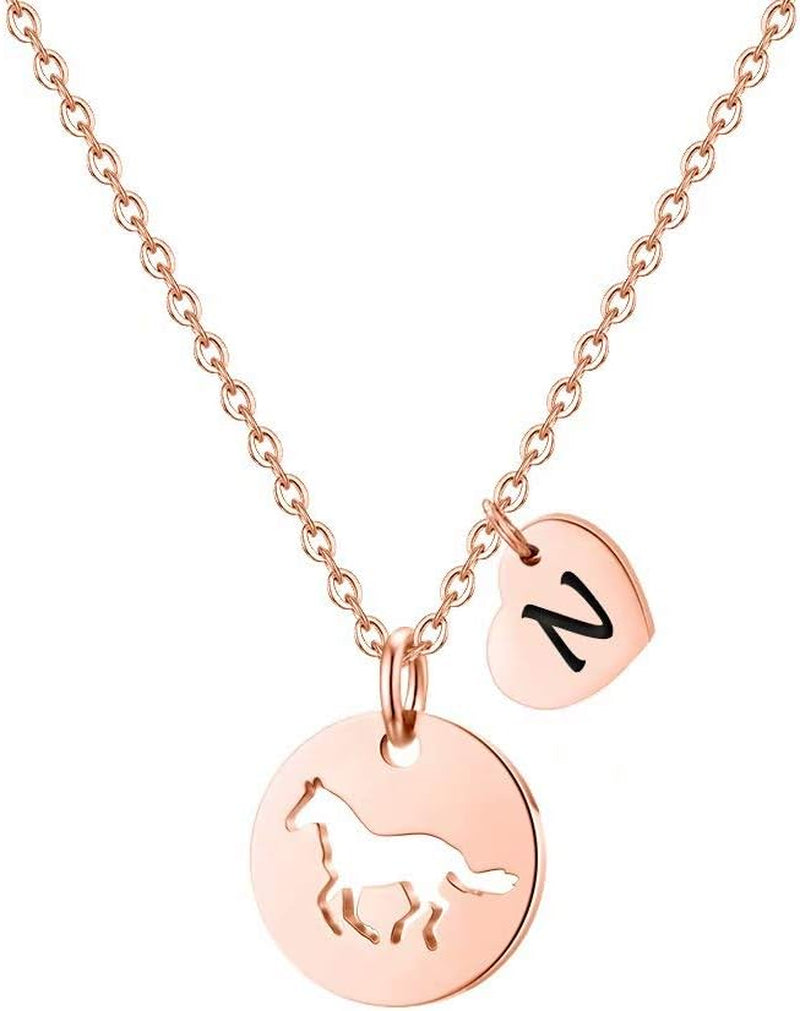 MONOOC Horse Gifts for Girls - Stainless Steel Heart Initial Necklace, Dainty Jewelry for Women, Teen Girls, Horse Lovers