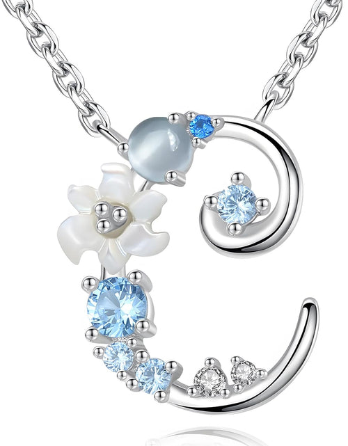 Load image into Gallery viewer, VIKI LYNN Initial Necklace for Women 925 Sterling Silver Initial a to Z Letter Pendant Necklace with Blue Flower Cubic Zirconia Birthday Engagement Gift for Women,Mom, Couple
