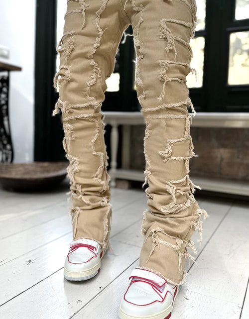 Load image into Gallery viewer, Men Trousers Individual Patched Pants Long Tight Fit Stacked Jeans for Mens Clothing
