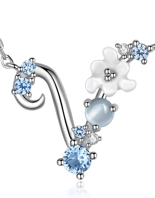 Load image into Gallery viewer, VIKI LYNN Initial Necklace for Women 925 Sterling Silver Initial a to Z Letter Pendant Necklace with Blue Flower Cubic Zirconia Birthday Engagement Gift for Women,Mom, Couple
