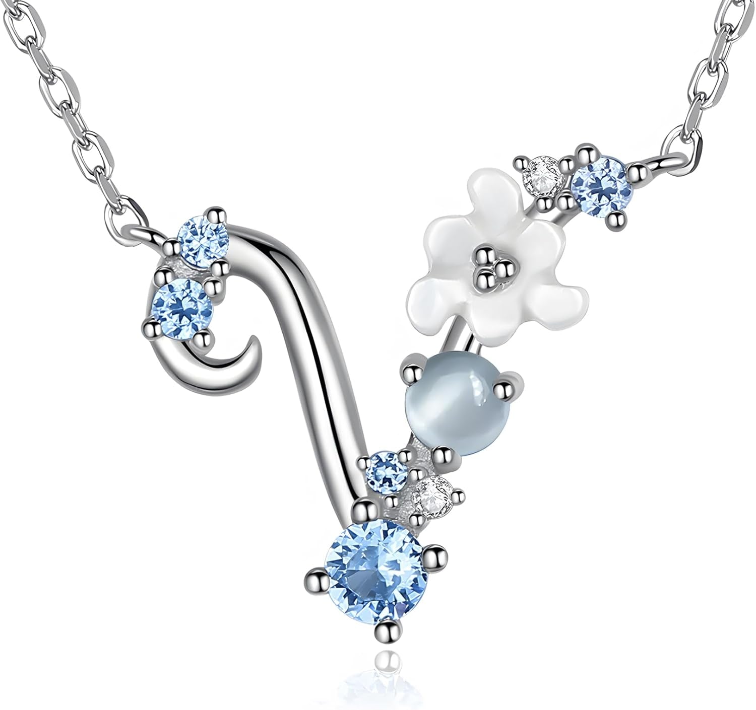 VIKI LYNN Initial Necklace for Women 925 Sterling Silver Initial a to Z Letter Pendant Necklace with Blue Flower Cubic Zirconia Birthday Engagement Gift for Women,Mom, Couple