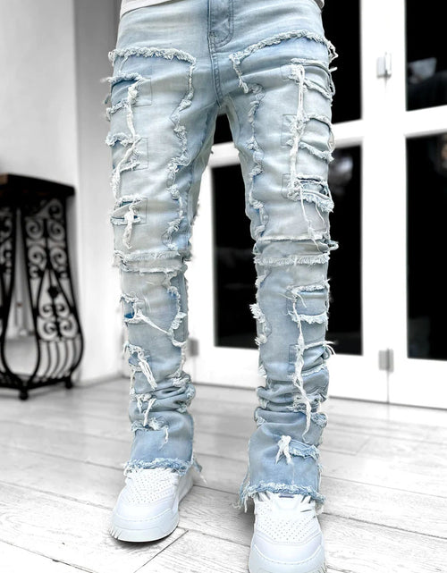 Load image into Gallery viewer, Men Trousers Individual Patched Pants Long Tight Fit Stacked Jeans for Mens Clothing
