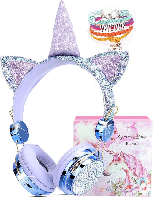 Load image into Gallery viewer, TCJJ Kids Unicorn Headphones for Girls - Wireless Bluetooth Headset with Mic, Adjustable Headband, over Ear for Smartphones/School/Kindle/Tablet/Pc (Blue)
