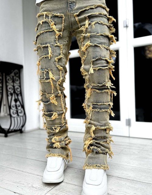 Load image into Gallery viewer, Men Trousers Individual Patched Pants Long Tight Fit Stacked Jeans for Mens Clothing
