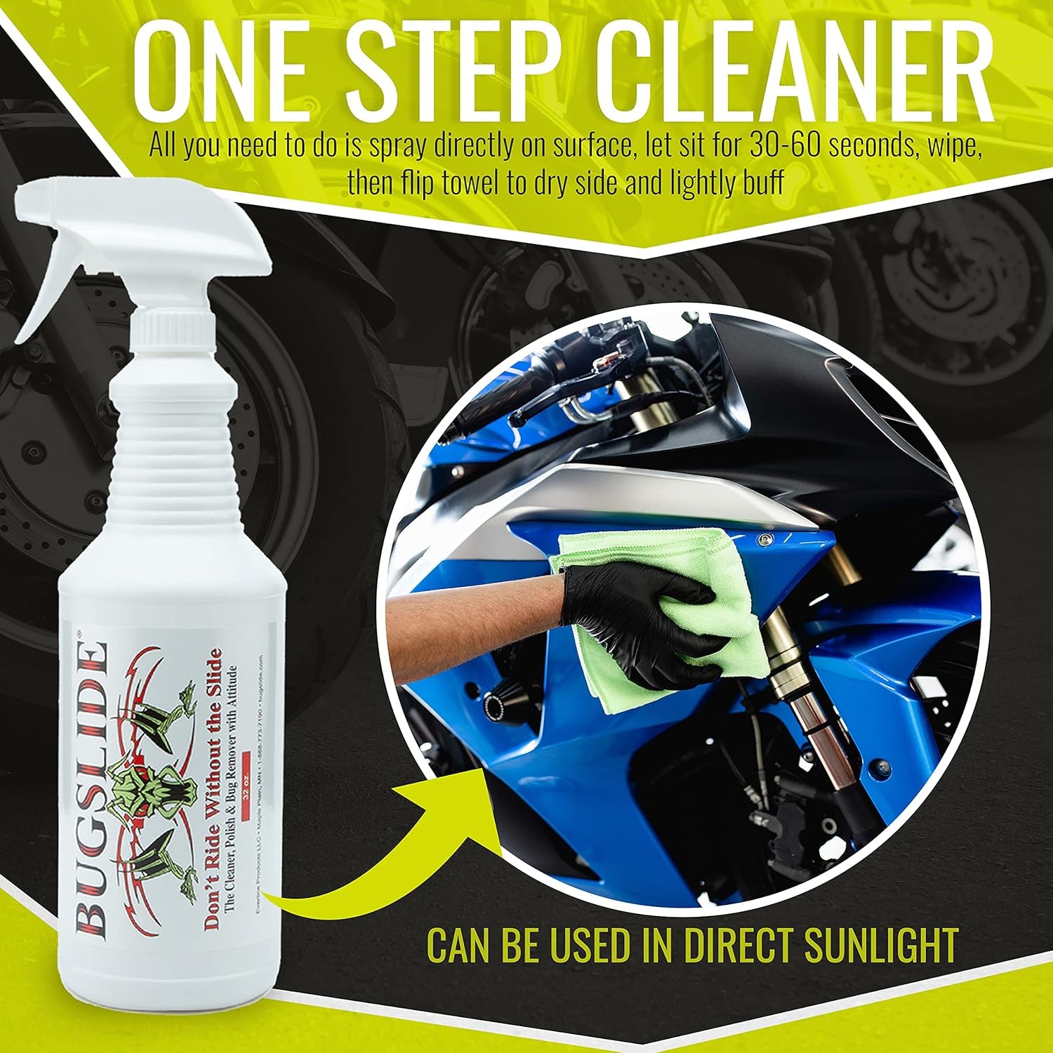 Bugslide Bug Remover – All Purpose Car Cleaner & Detailer Spray, for Vehicle Interior & Exterior Use, Shines, Degreases, Polishes, Wipes Away Bugs on Plastic, Metal,Glass, Windows, Mirrors, 32 Oz