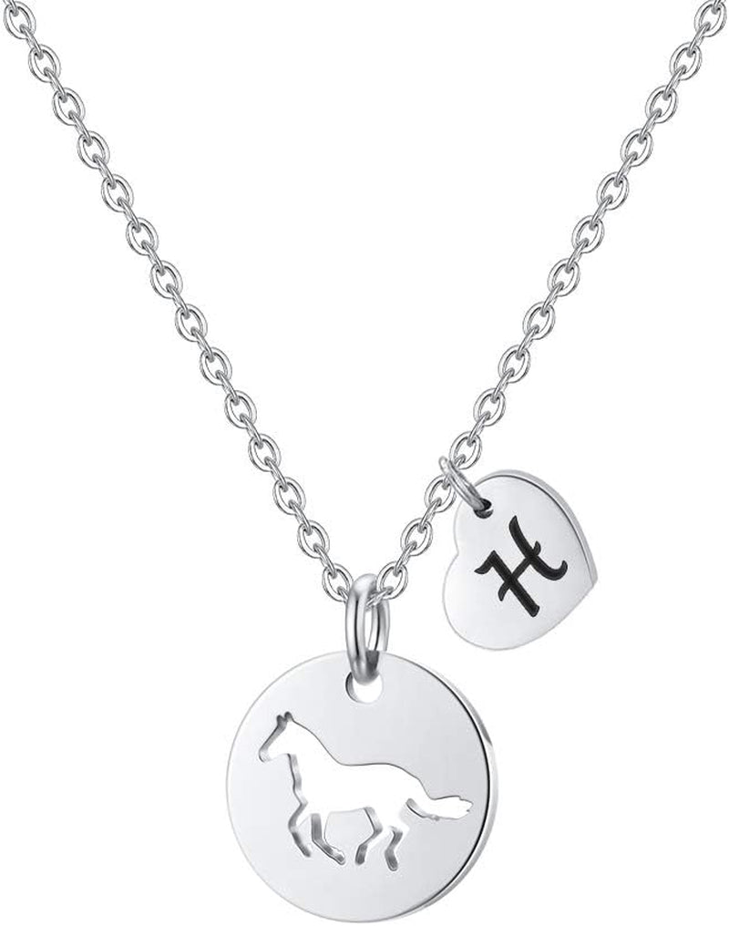 MONOOC Horse Gifts for Girls - Stainless Steel Heart Initial Necklace, Dainty Jewelry for Women, Teen Girls, Horse Lovers
