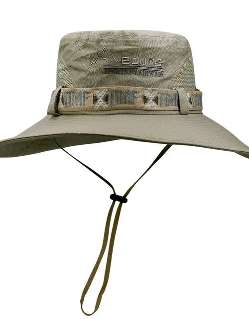 Load image into Gallery viewer, Summer Men Bucket Hat Outdoor UV Protection Wide Brim Panama Safari Hunting Hiking Hat Mesh Fisherman Hat Beach Sunscreen Cap
