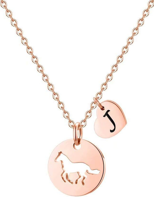 Load image into Gallery viewer, MONOOC Horse Gifts for Girls - Stainless Steel Heart Initial Necklace, Dainty Jewelry for Women, Teen Girls, Horse Lovers
