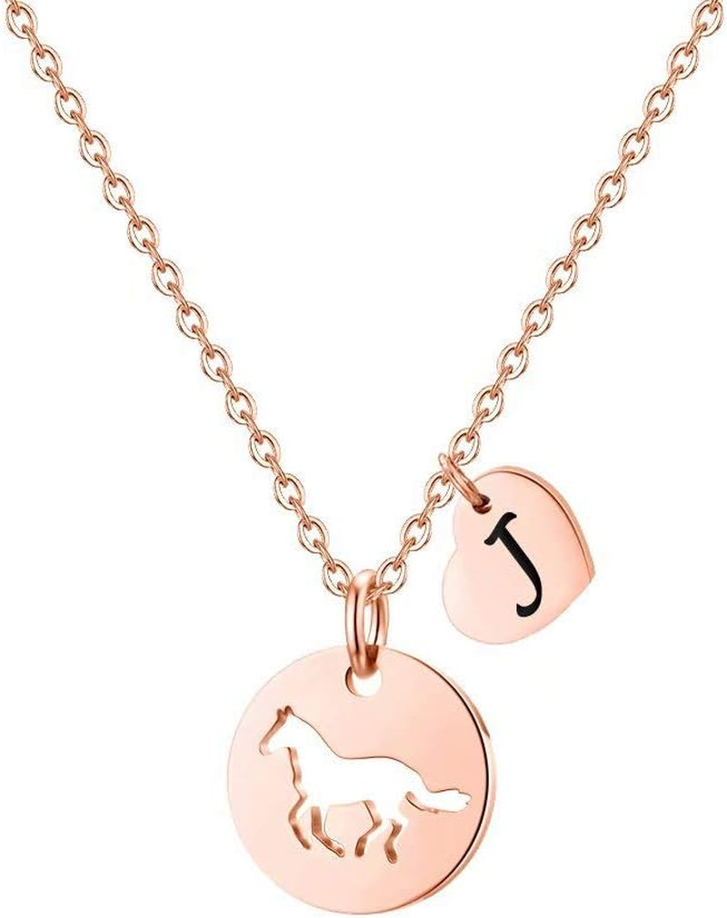 MONOOC Horse Gifts for Girls - Stainless Steel Heart Initial Necklace, Dainty Jewelry for Women, Teen Girls, Horse Lovers
