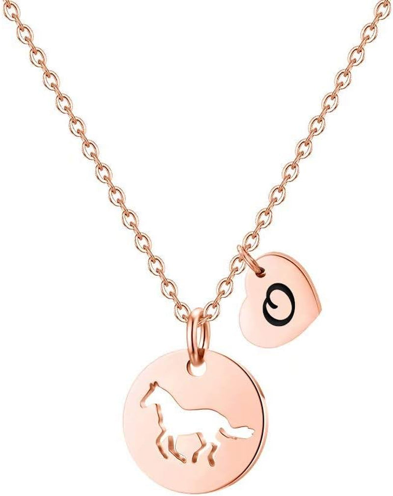 MONOOC Horse Gifts for Girls - Stainless Steel Heart Initial Necklace, Dainty Jewelry for Women, Teen Girls, Horse Lovers