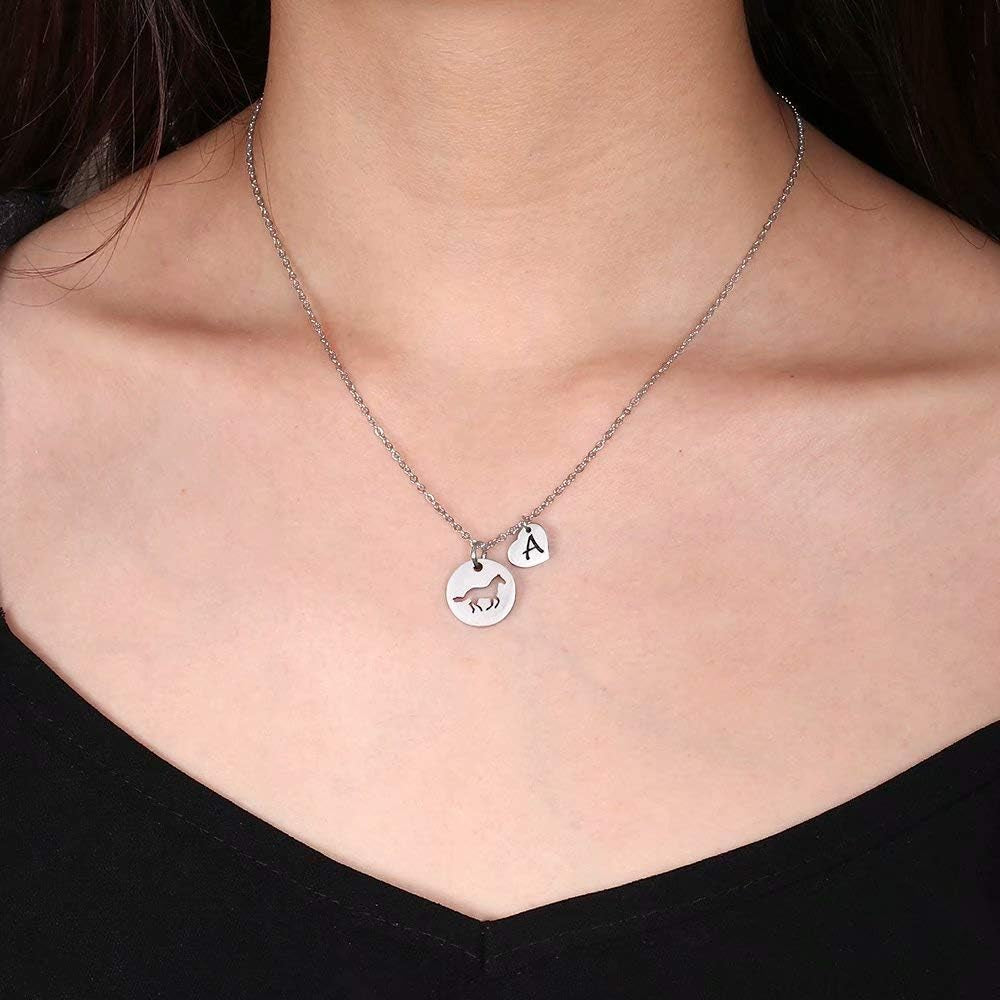 MONOOC Horse Gifts for Girls - Stainless Steel Heart Initial Necklace, Dainty Jewelry for Women, Teen Girls, Horse Lovers