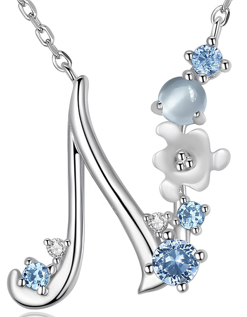 Load image into Gallery viewer, VIKI LYNN Initial Necklace for Women 925 Sterling Silver Initial a to Z Letter Pendant Necklace with Blue Flower Cubic Zirconia Birthday Engagement Gift for Women,Mom, Couple
