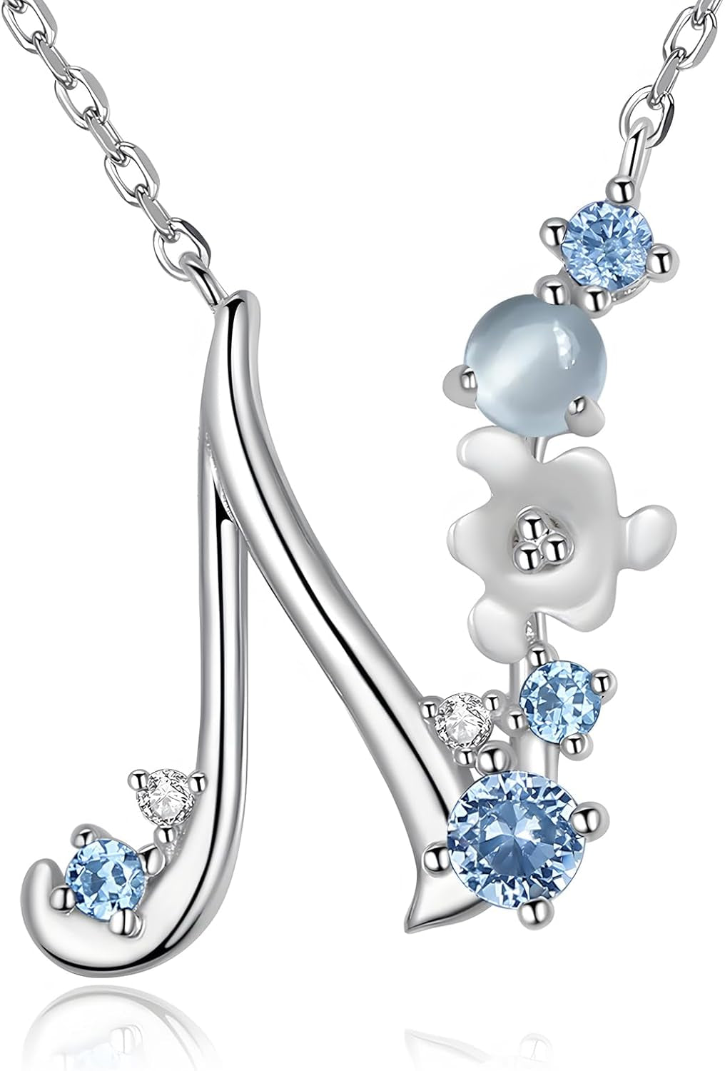 VIKI LYNN Initial Necklace for Women 925 Sterling Silver Initial a to Z Letter Pendant Necklace with Blue Flower Cubic Zirconia Birthday Engagement Gift for Women,Mom, Couple