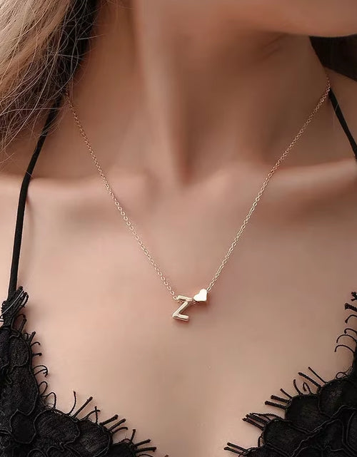 Load image into Gallery viewer, Fashion Tiny Heart Dainty Initial Necklace Gold Silver Color Letter Name Choker for Women Pendant Jewelry Gift
