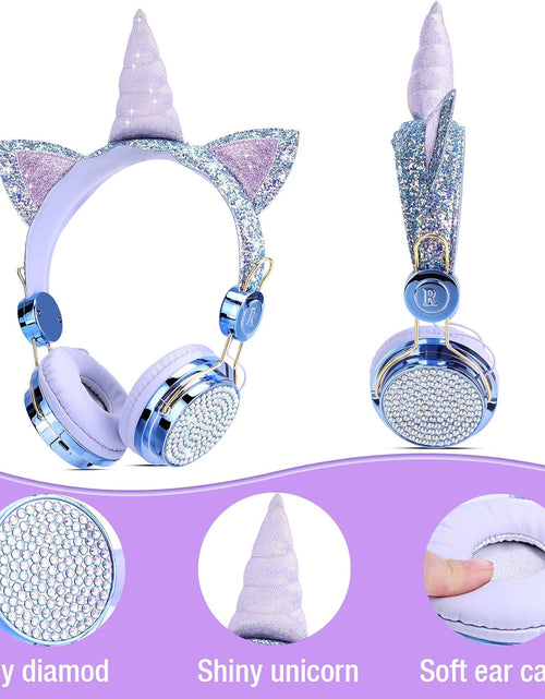 Load image into Gallery viewer, TCJJ Kids Unicorn Headphones for Girls - Wireless Bluetooth Headset with Mic, Adjustable Headband, over Ear for Smartphones/School/Kindle/Tablet/Pc (Blue)
