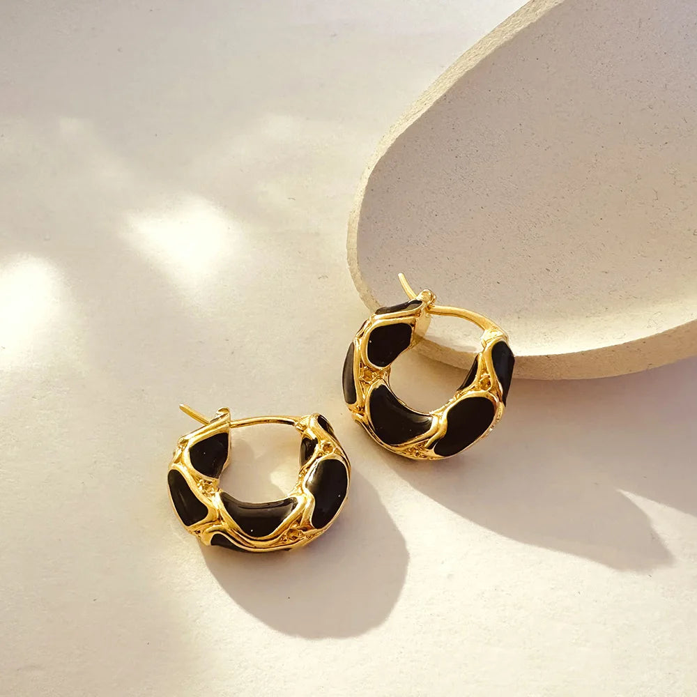 French Retro Enamel Leopard Print U-Shaped Ear Buckle Women Temperament Earrings Party and Daily Wear Fashion Jewelry