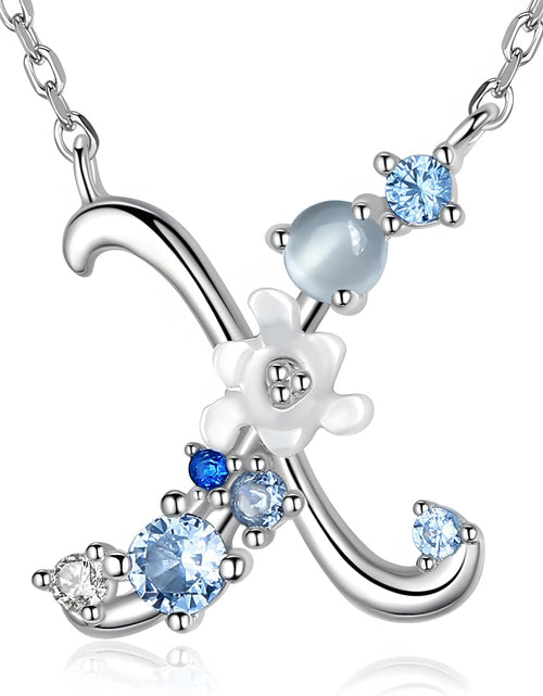 Load image into Gallery viewer, VIKI LYNN Initial Necklace for Women 925 Sterling Silver Initial a to Z Letter Pendant Necklace with Blue Flower Cubic Zirconia Birthday Engagement Gift for Women,Mom, Couple
