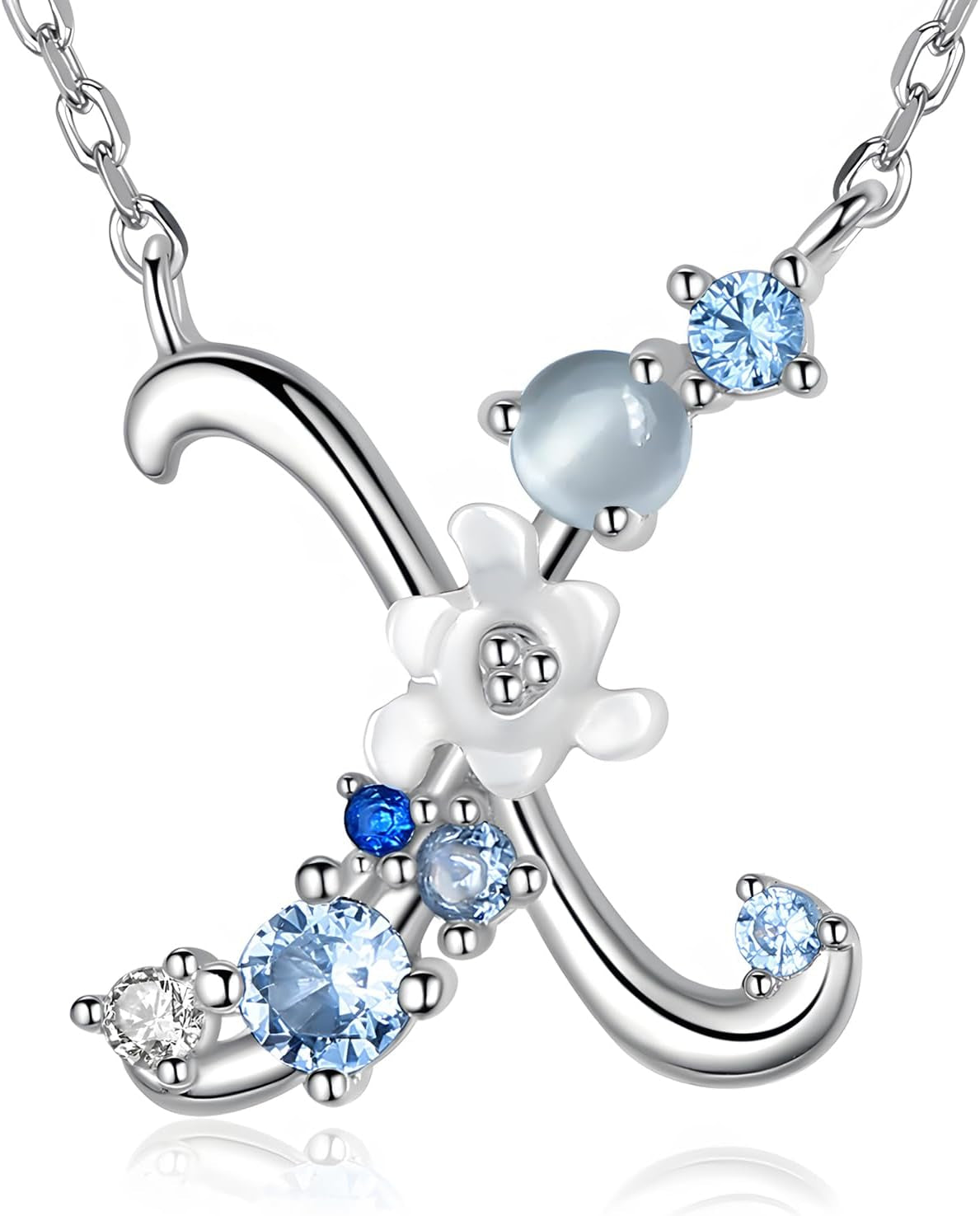 VIKI LYNN Initial Necklace for Women 925 Sterling Silver Initial a to Z Letter Pendant Necklace with Blue Flower Cubic Zirconia Birthday Engagement Gift for Women,Mom, Couple