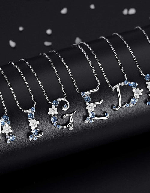 Load image into Gallery viewer, VIKI LYNN Initial Necklace for Women 925 Sterling Silver Initial a to Z Letter Pendant Necklace with Blue Flower Cubic Zirconia Birthday Engagement Gift for Women,Mom, Couple
