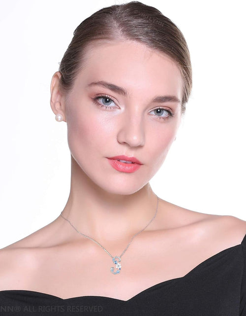 Load image into Gallery viewer, VIKI LYNN Initial Necklace for Women 925 Sterling Silver Initial a to Z Letter Pendant Necklace with Blue Flower Cubic Zirconia Birthday Engagement Gift for Women,Mom, Couple
