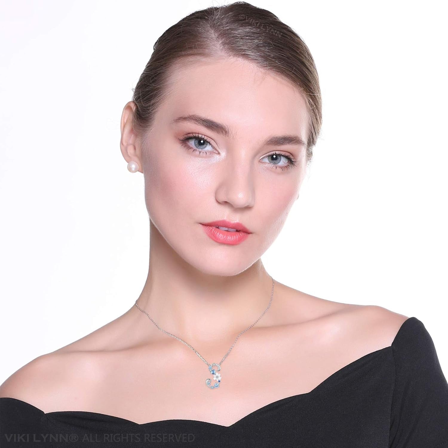 VIKI LYNN Initial Necklace for Women 925 Sterling Silver Initial a to Z Letter Pendant Necklace with Blue Flower Cubic Zirconia Birthday Engagement Gift for Women,Mom, Couple