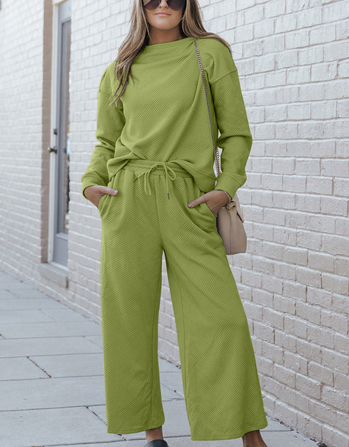 Load image into Gallery viewer, Double Take Full Size Textured Long Sleeve Top and Drawstring Pants Set
