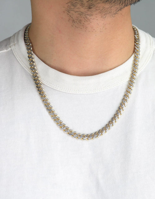 Load image into Gallery viewer, 10K Real Yellow Gold Royal Monaco 7.5Mm Miami Cuban Diamond Cut Pave Link Necklace (18&quot;-30&quot;) Two Tone Italian Jewelry for Men
