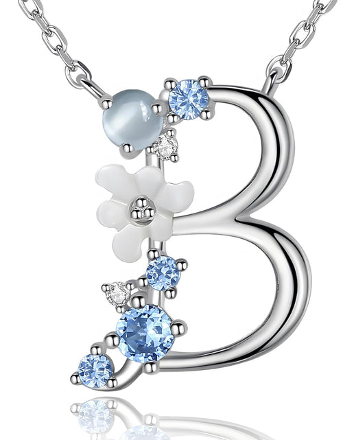 Load image into Gallery viewer, VIKI LYNN Initial Necklace for Women 925 Sterling Silver Initial a to Z Letter Pendant Necklace with Blue Flower Cubic Zirconia Birthday Engagement Gift for Women,Mom, Couple
