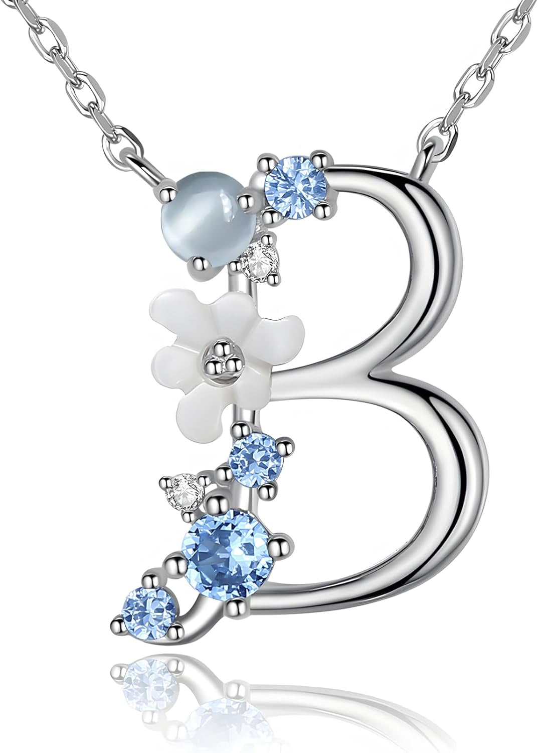 VIKI LYNN Initial Necklace for Women 925 Sterling Silver Initial a to Z Letter Pendant Necklace with Blue Flower Cubic Zirconia Birthday Engagement Gift for Women,Mom, Couple
