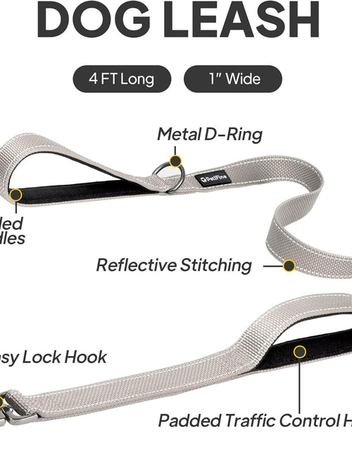 Load image into Gallery viewer, Petifine 4FT Heavy Duty Dog Leash with Soft Padded Double Handle, Durable Strong Clasp Dog Leashes, Reflective Nylon Walking Lead for Large,Medium,Small Breed Dogs, Grey
