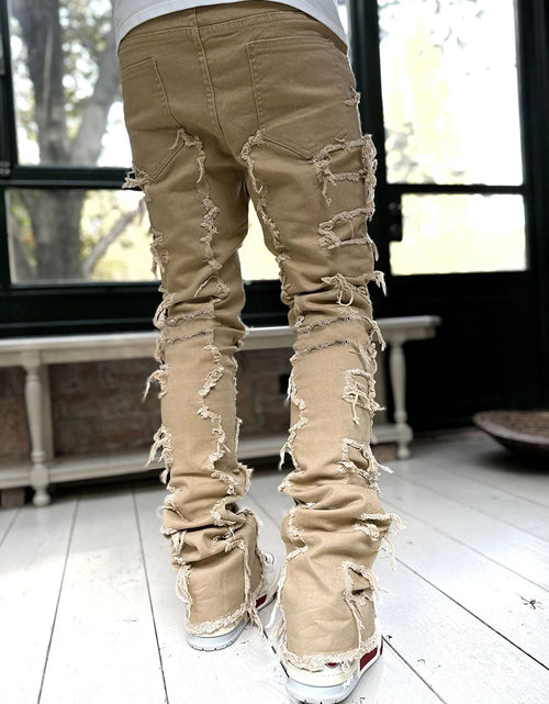 Load image into Gallery viewer, Men Trousers Individual Patched Pants Long Tight Fit Stacked Jeans for Mens Clothing
