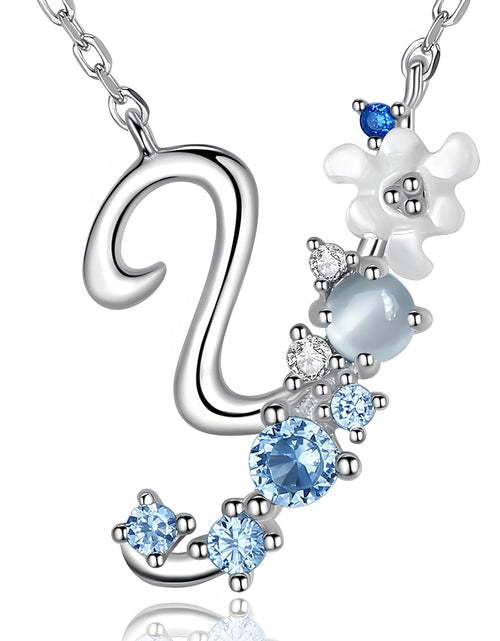 Load image into Gallery viewer, VIKI LYNN Initial Necklace for Women 925 Sterling Silver Initial a to Z Letter Pendant Necklace with Blue Flower Cubic Zirconia Birthday Engagement Gift for Women,Mom, Couple
