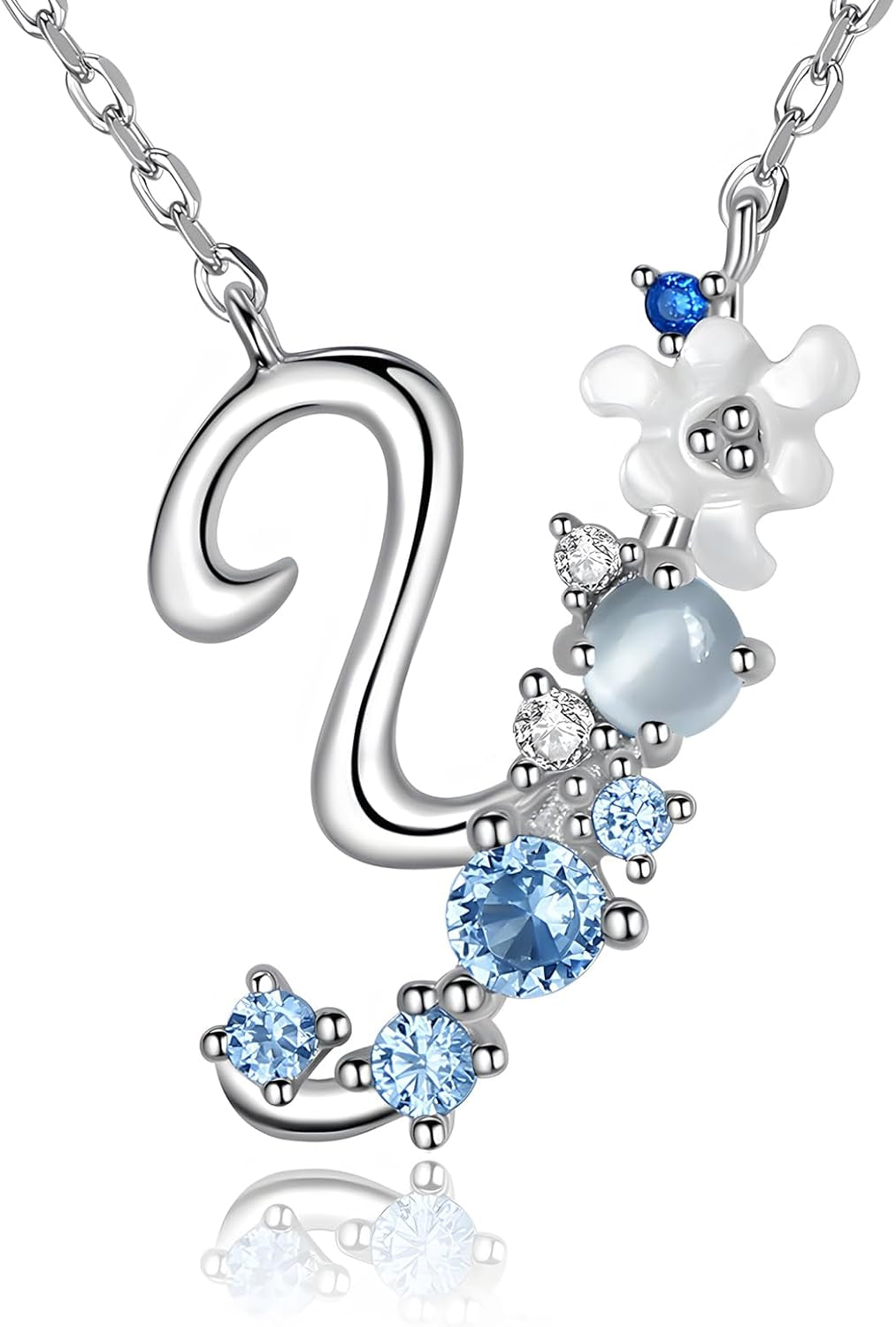 VIKI LYNN Initial Necklace for Women 925 Sterling Silver Initial a to Z Letter Pendant Necklace with Blue Flower Cubic Zirconia Birthday Engagement Gift for Women,Mom, Couple
