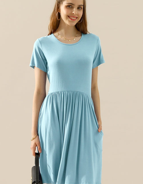 Load image into Gallery viewer, Ninexis Full Size Round Neck Ruched Dress with Pockets
