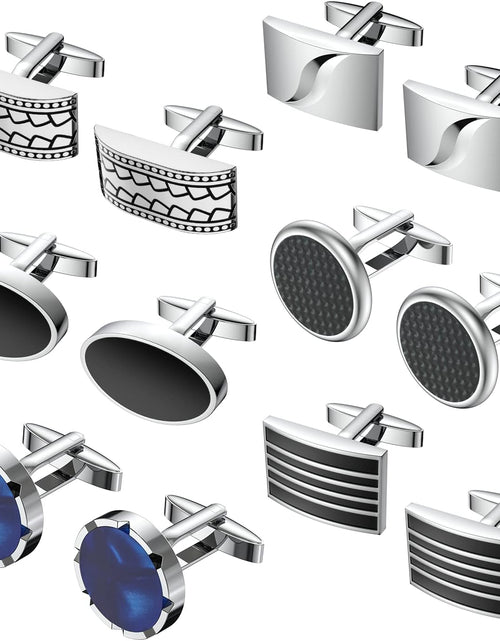 Load image into Gallery viewer, Cufflinks for Men, 316L Stainless Steel Tuxedo Shirt Cuff Links Shirt Accessories Unique Business Groom Wedding Black Silver Gold Jewelry for Son, Father, Husband, Boyfriend
