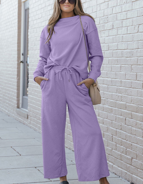 Load image into Gallery viewer, Double Take Full Size Textured Long Sleeve Top and Drawstring Pants Set
