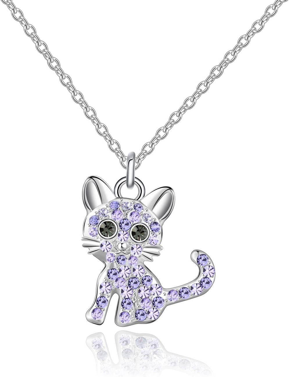 Luomart Girls Cat Birthstone Necklace Gifts for Women,Kitty Cats Dog Pendant Necklaces Jewelry for Cat Lovers