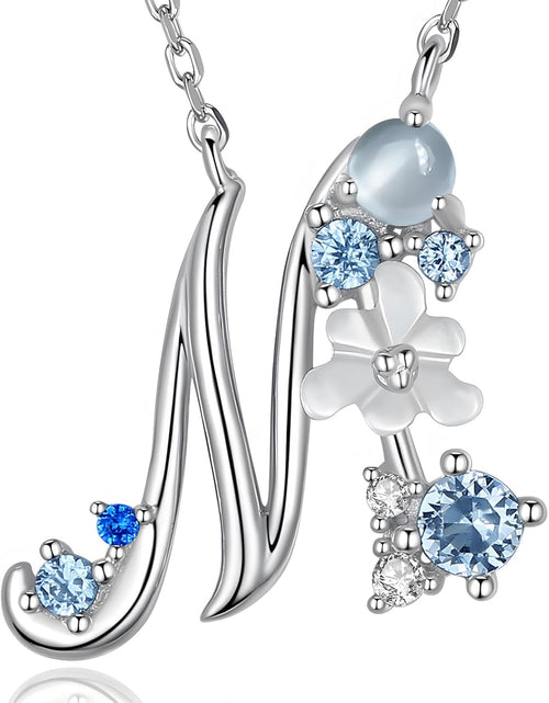 Load image into Gallery viewer, VIKI LYNN Initial Necklace for Women 925 Sterling Silver Initial a to Z Letter Pendant Necklace with Blue Flower Cubic Zirconia Birthday Engagement Gift for Women,Mom, Couple
