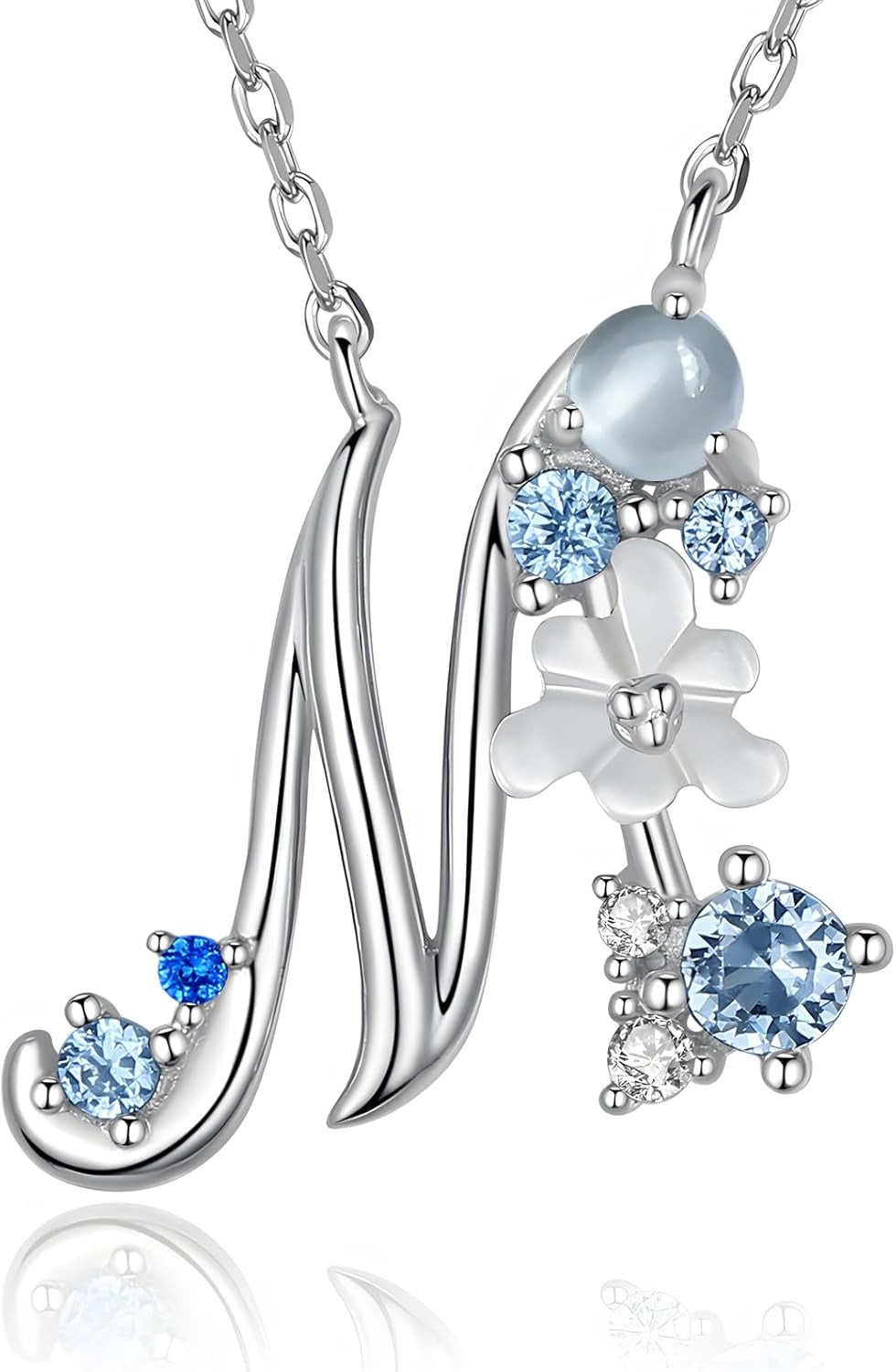 VIKI LYNN Initial Necklace for Women 925 Sterling Silver Initial a to Z Letter Pendant Necklace with Blue Flower Cubic Zirconia Birthday Engagement Gift for Women,Mom, Couple