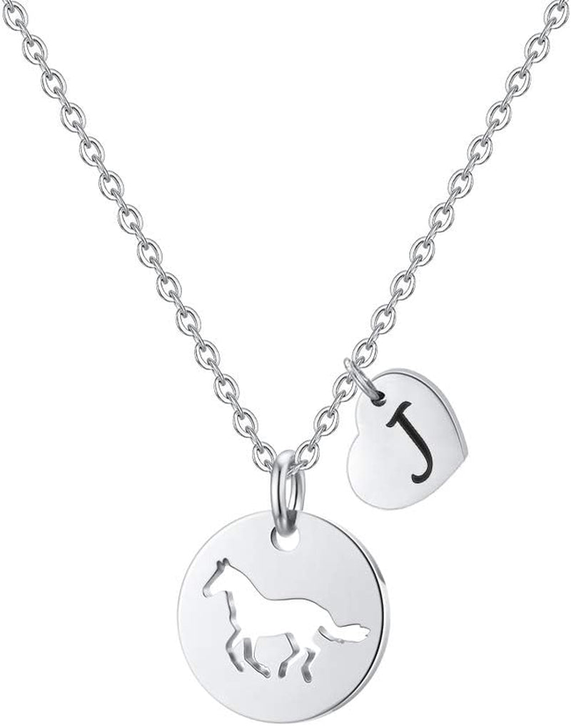 MONOOC Horse Gifts for Girls - Stainless Steel Heart Initial Necklace, Dainty Jewelry for Women, Teen Girls, Horse Lovers