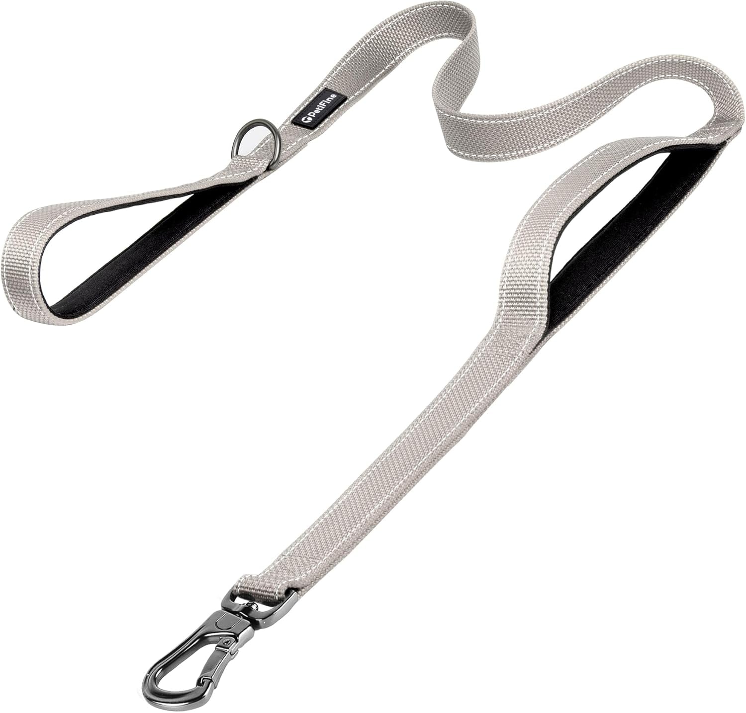 Petifine 4FT Heavy Duty Dog Leash with Soft Padded Double Handle, Durable Strong Clasp Dog Leashes, Reflective Nylon Walking Lead for Large,Medium,Small Breed Dogs, Grey