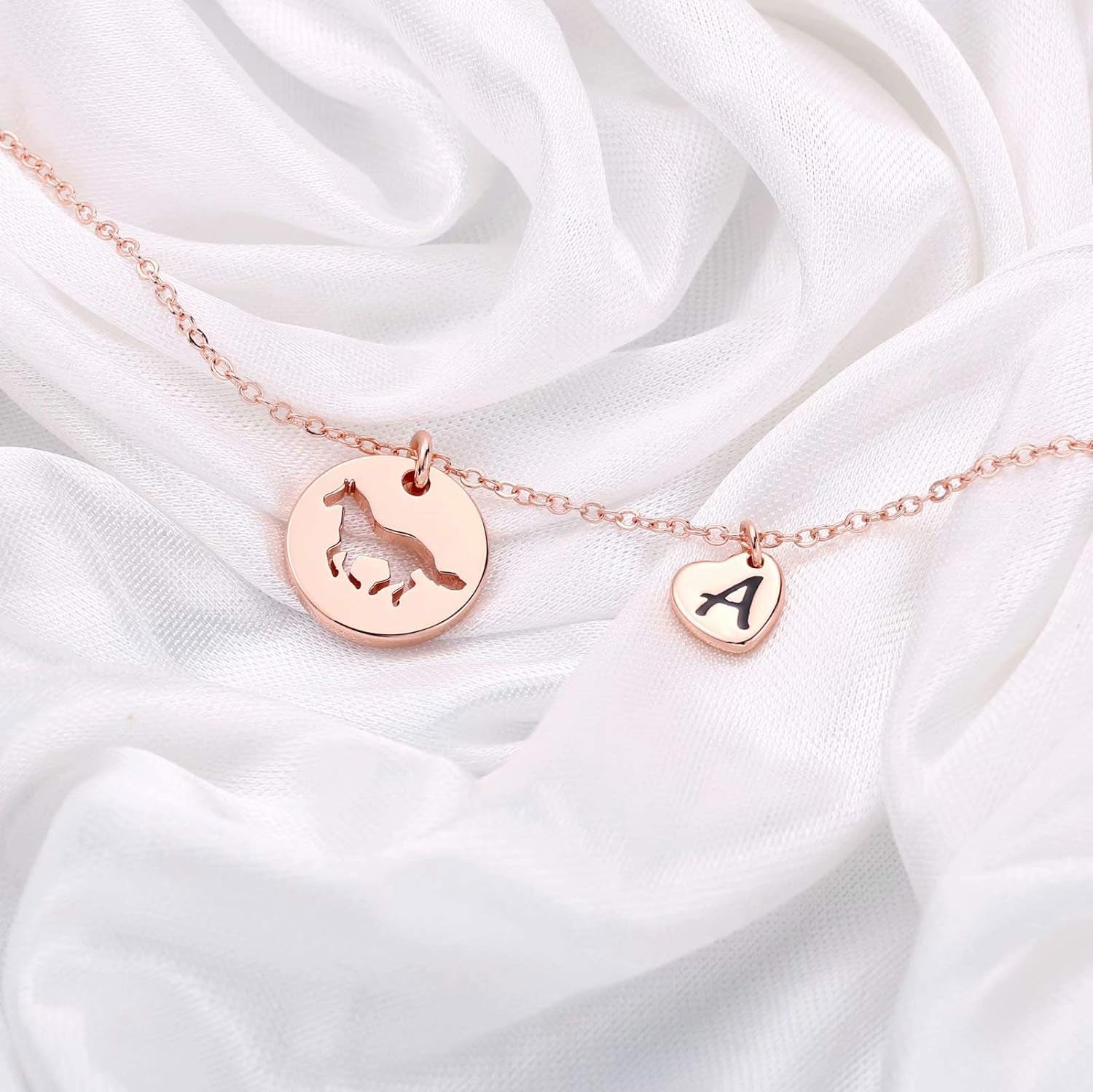 MONOOC Horse Gifts for Girls - Stainless Steel Heart Initial Necklace, Dainty Jewelry for Women, Teen Girls, Horse Lovers