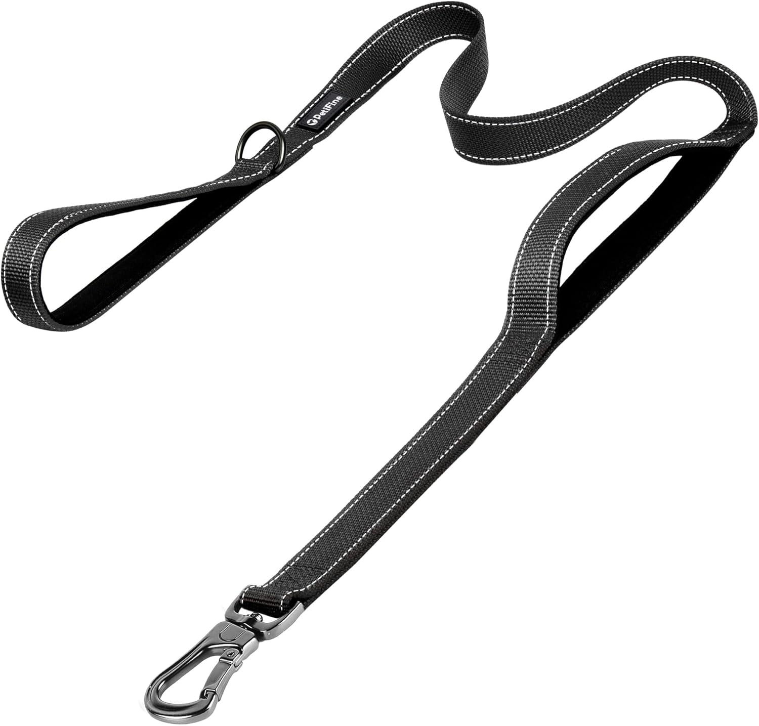 Petifine 4FT Heavy Duty Dog Leash with Soft Padded Double Handle, Durable Strong Clasp Dog Leashes, Reflective Nylon Walking Lead for Large,Medium,Small Breed Dogs, Grey