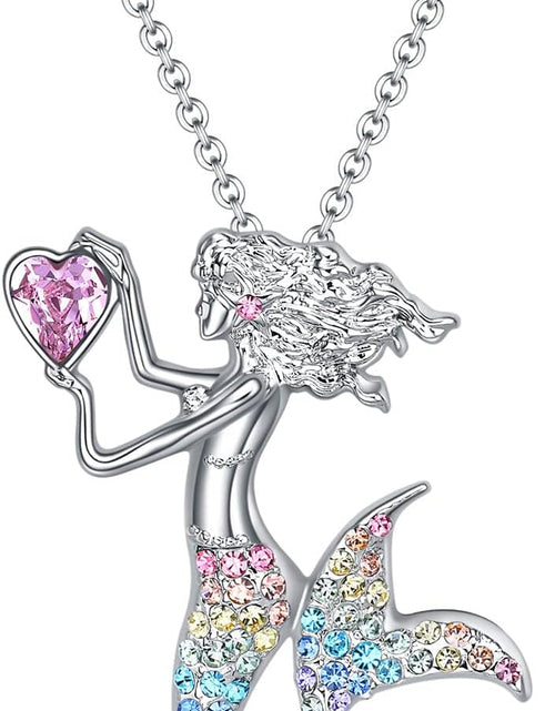 Load image into Gallery viewer, Luomart Fashion Mermaid Birthstone Necklace Jewelry White Gold Plated Austrian Crystal Pendant Gifts for Women
