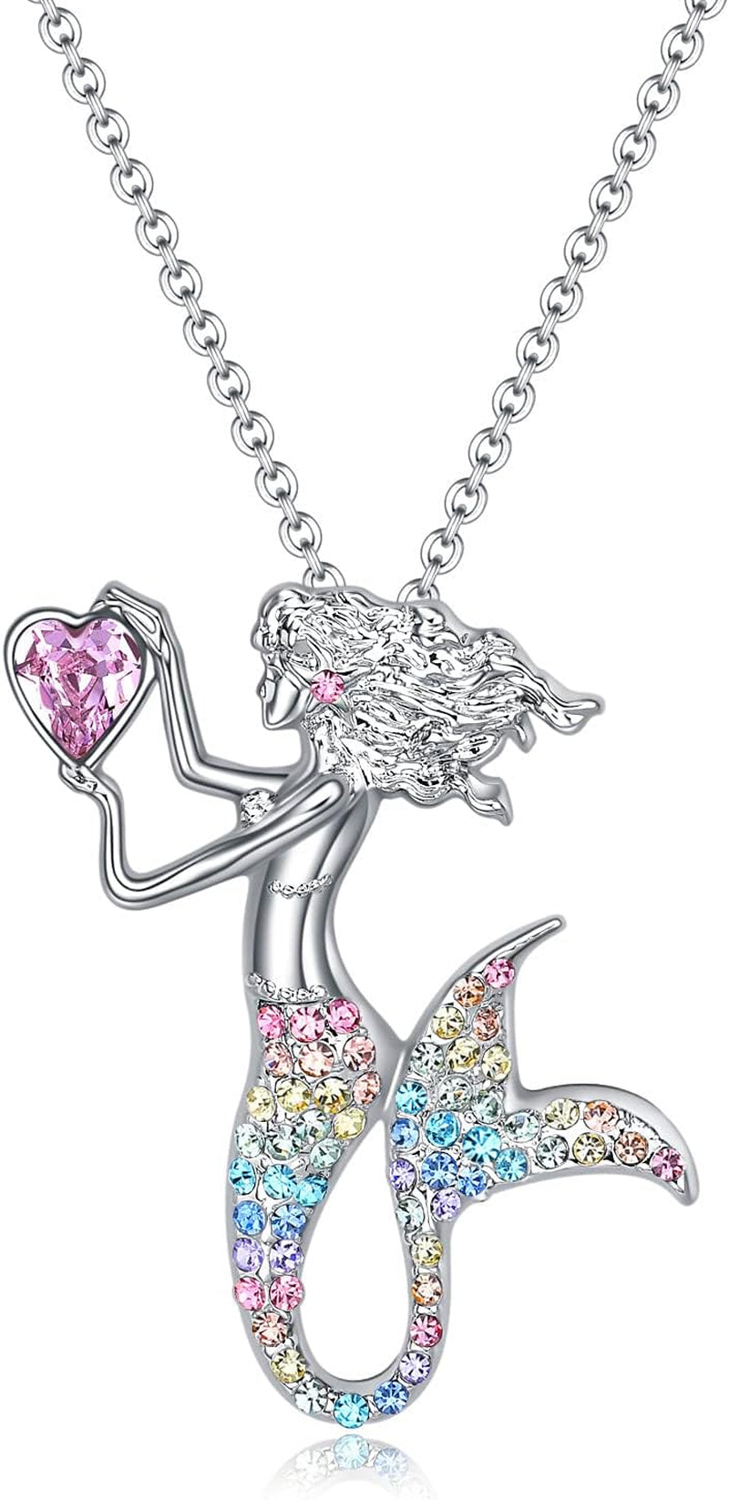 Luomart Fashion Mermaid Birthstone Necklace Jewelry White Gold Plated Austrian Crystal Pendant Gifts for Women