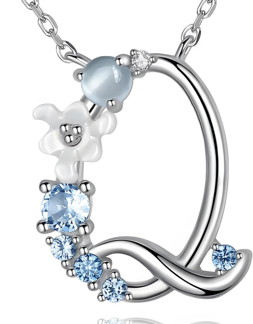Load image into Gallery viewer, VIKI LYNN Initial Necklace for Women 925 Sterling Silver Initial a to Z Letter Pendant Necklace with Blue Flower Cubic Zirconia Birthday Engagement Gift for Women,Mom, Couple
