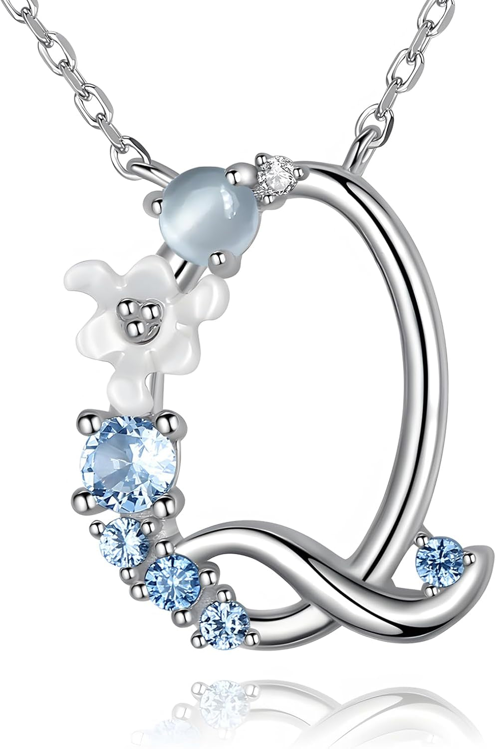 VIKI LYNN Initial Necklace for Women 925 Sterling Silver Initial a to Z Letter Pendant Necklace with Blue Flower Cubic Zirconia Birthday Engagement Gift for Women,Mom, Couple