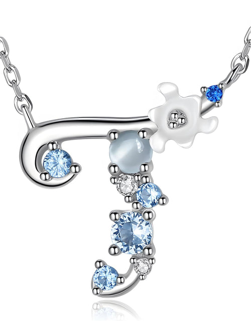 Load image into Gallery viewer, VIKI LYNN Initial Necklace for Women 925 Sterling Silver Initial a to Z Letter Pendant Necklace with Blue Flower Cubic Zirconia Birthday Engagement Gift for Women,Mom, Couple
