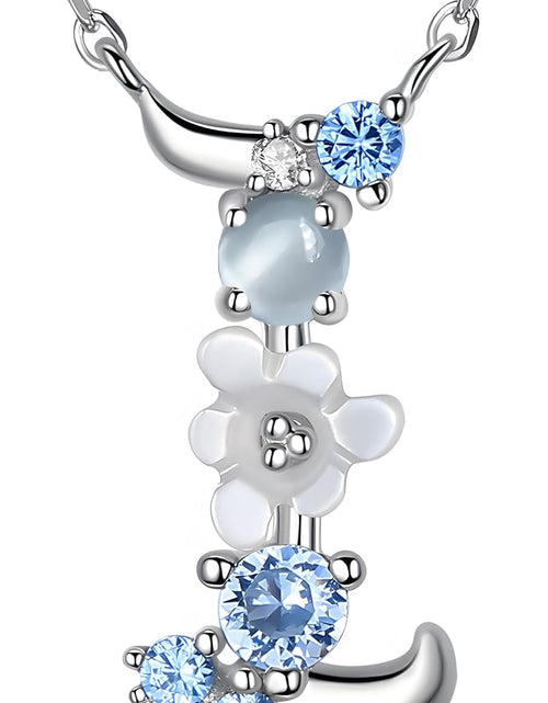 Load image into Gallery viewer, VIKI LYNN Initial Necklace for Women 925 Sterling Silver Initial a to Z Letter Pendant Necklace with Blue Flower Cubic Zirconia Birthday Engagement Gift for Women,Mom, Couple
